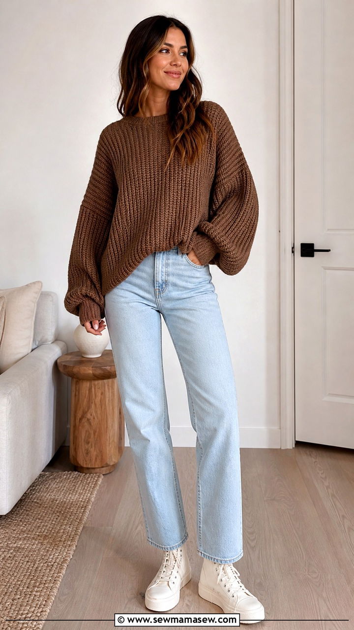 Brown Oversized Sweater with Jeans Outfit - 40 Brown outfit ideas