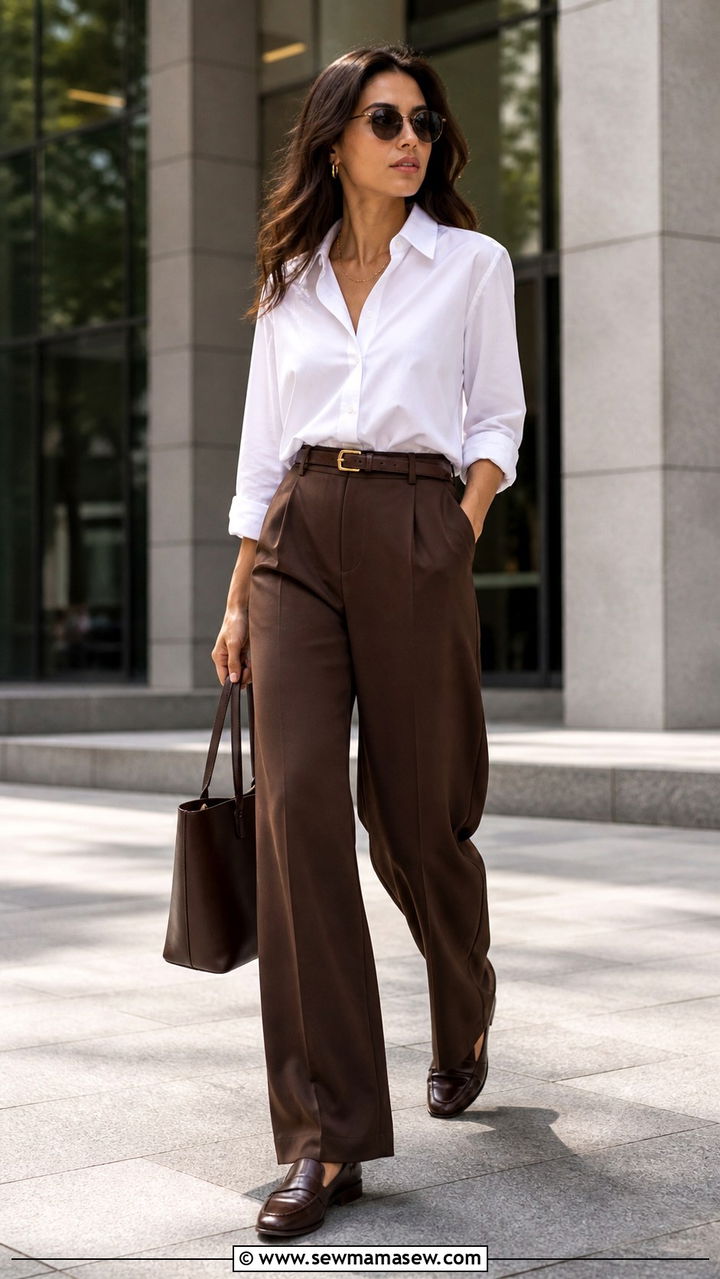 Brown Pants with White Shirt Outfit - 40 Brown outfit ideas