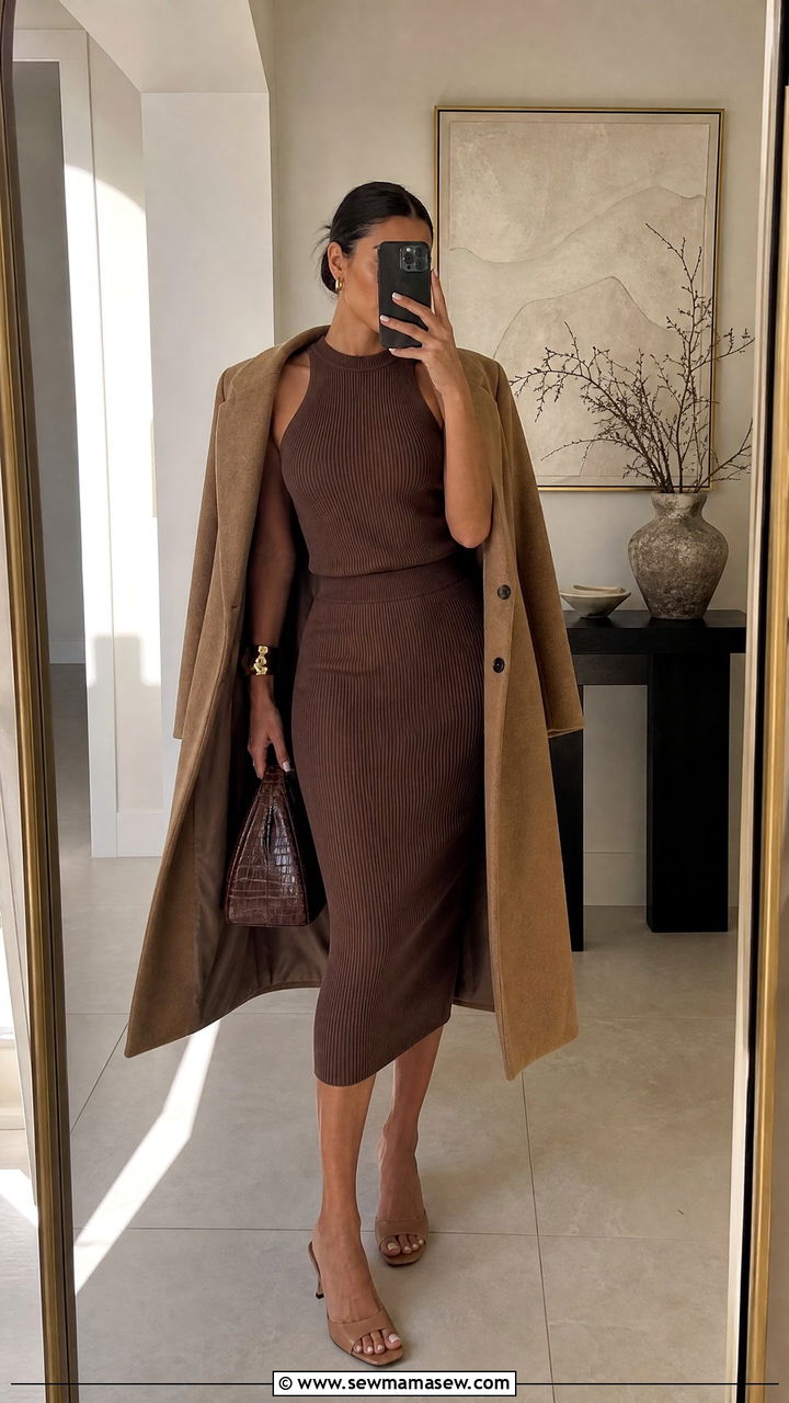 Brown Ribbed Knit Matching Set Outfit - 30 Matching set outfit ideas clean girl