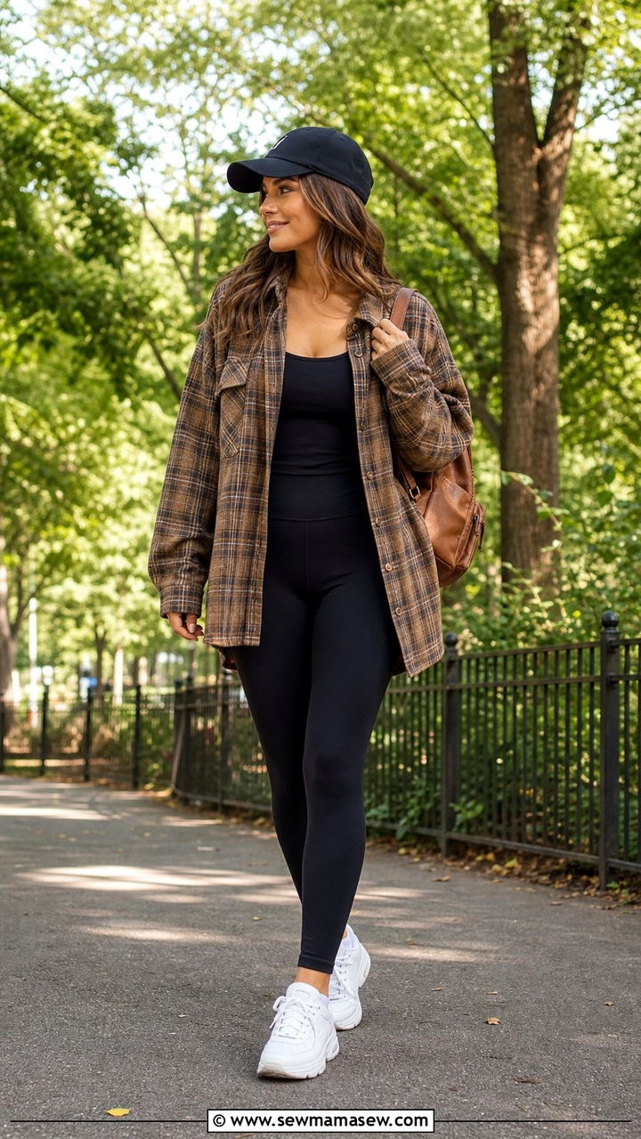 Brown Shacket Over Leggings And Tank - 35 brown outfit ideas for women