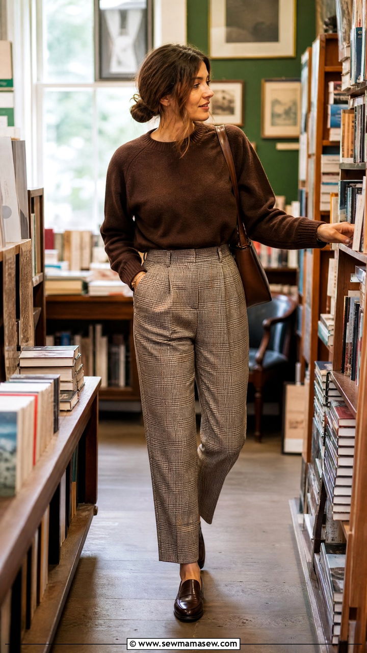Brown Sweater With Plaid Pants Outfit - 30 Dark academia spring outfits