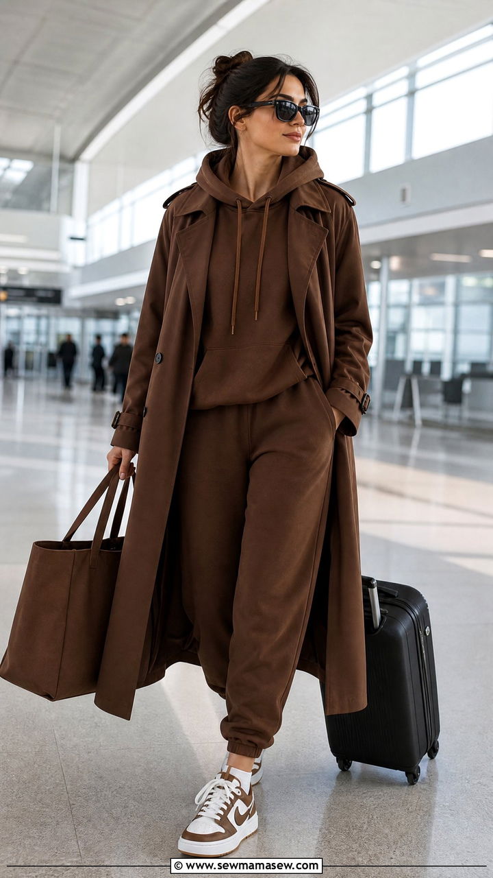 Brown Sweatsuit With Trench Coat And Sneakers - 30 Monochromatic brown outfits