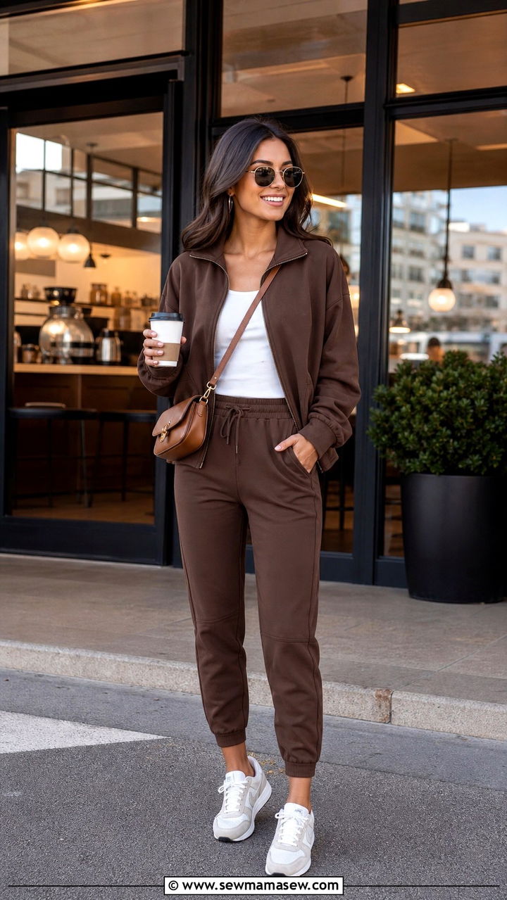 Brown Tracksuit Set - 40 Road trip outfit ideas
