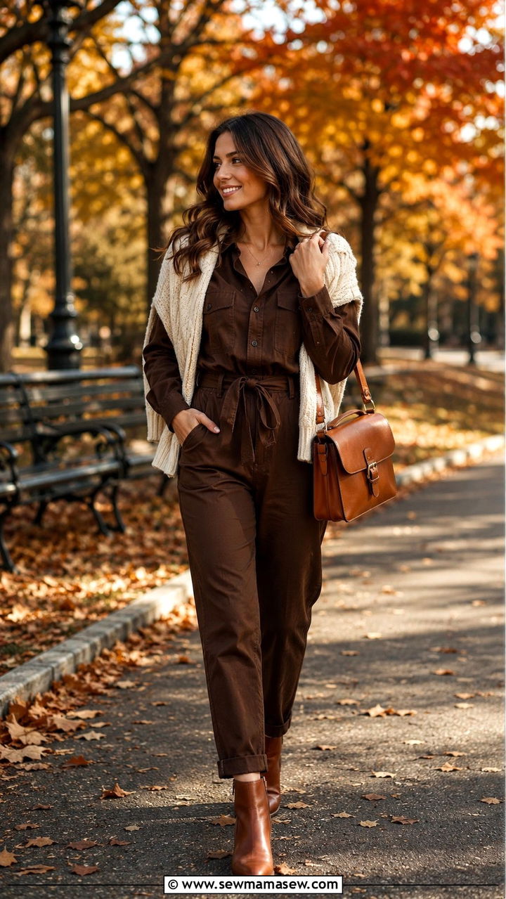 Brown Utility Jumpsuit Fall Outfit - 30 Utility jumpsuit outfit ideas