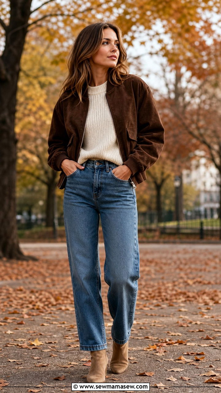 Brown suede bomber jacket outfit - 35 Bomber jacket outfit ideas