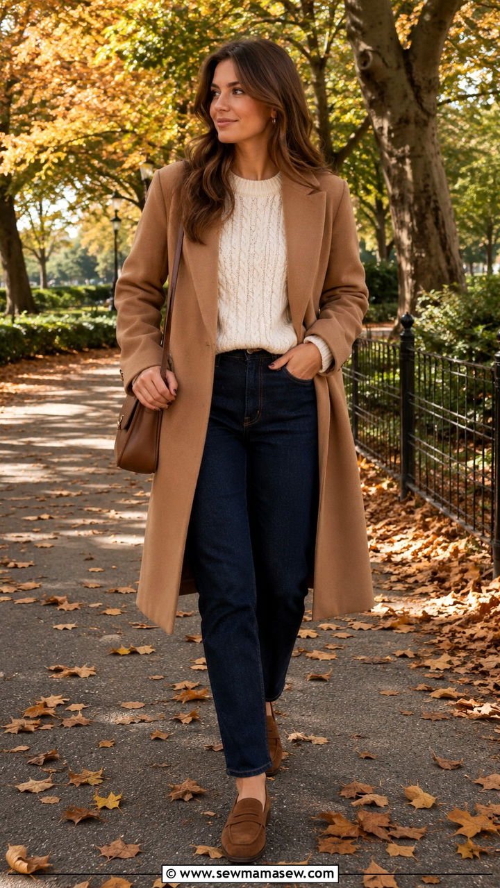Brown suede penny loafers with cream sweater - 30 How to style penny loafers