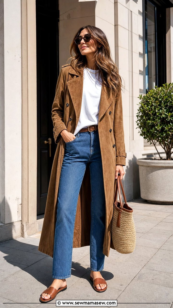 Brown suede trench coat spring outfit - 25 Spring suede outfits