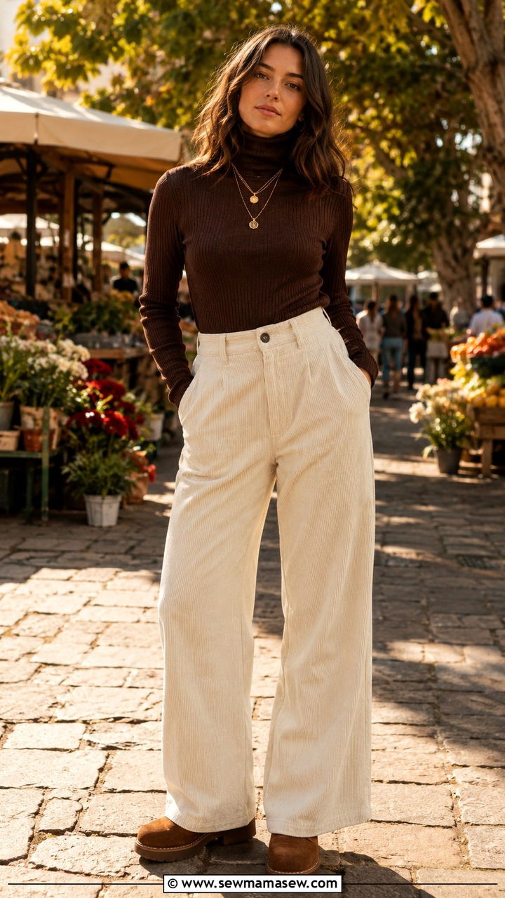 Brown turtleneck with corduroy pants spring outfit - 30 Spring outfits with turtleneck