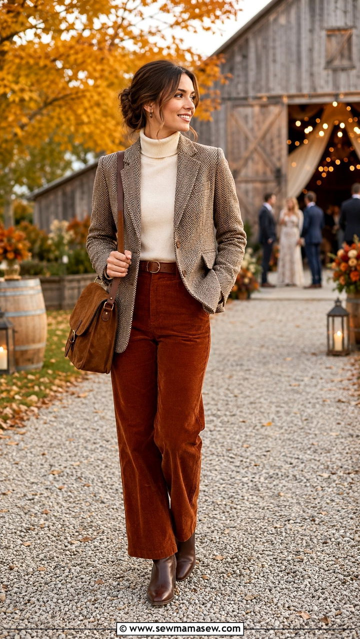 Brown tweed blazer outfit for a fall wedding - 30 Tweed blazer outfit ideas for a wedding
