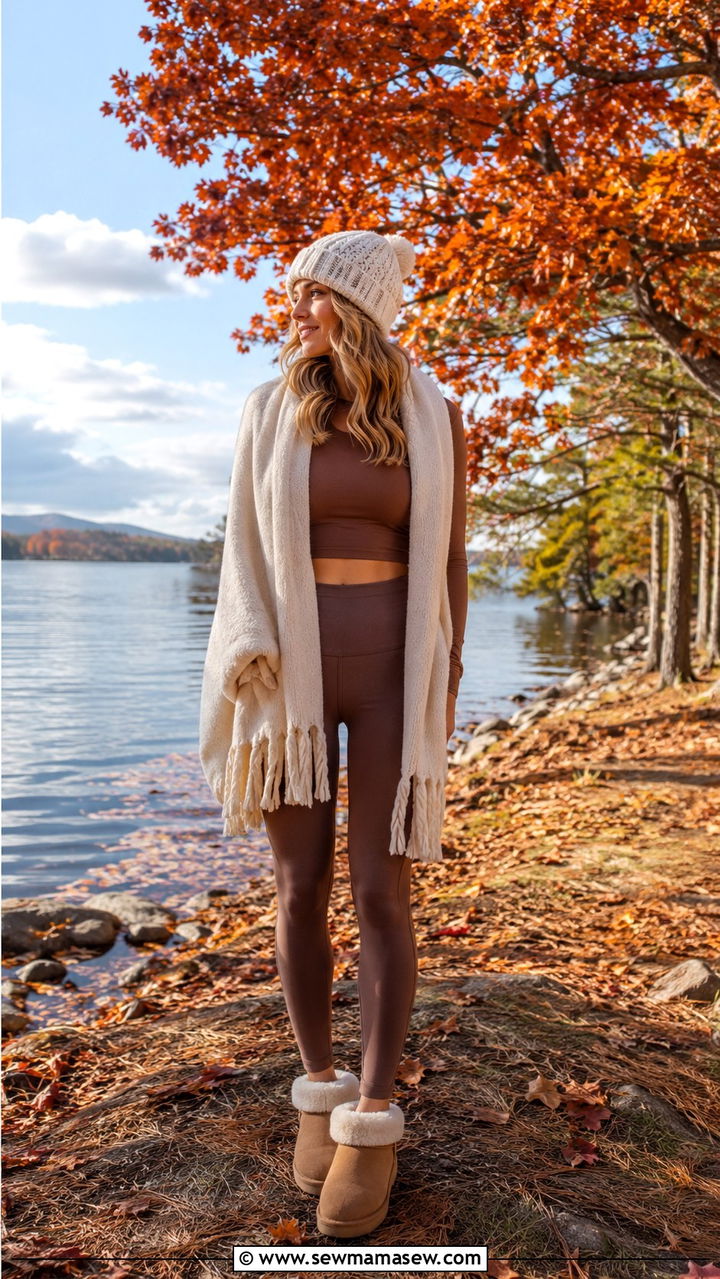 Brown yoga set with beanie and booties outfit - 25 Yoga teacher outfit ideas