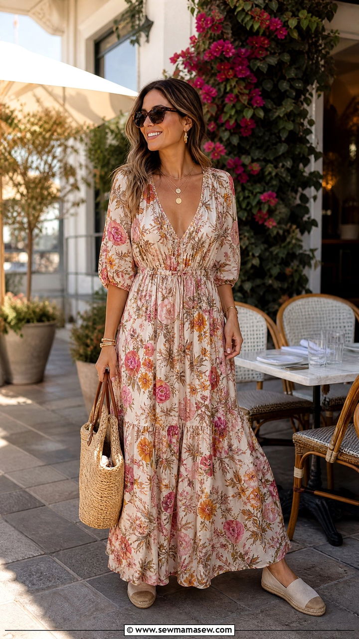 Brunch Outfit For Women In Their 30s Floral Maxi Dress - 25 How to dress in your 30s