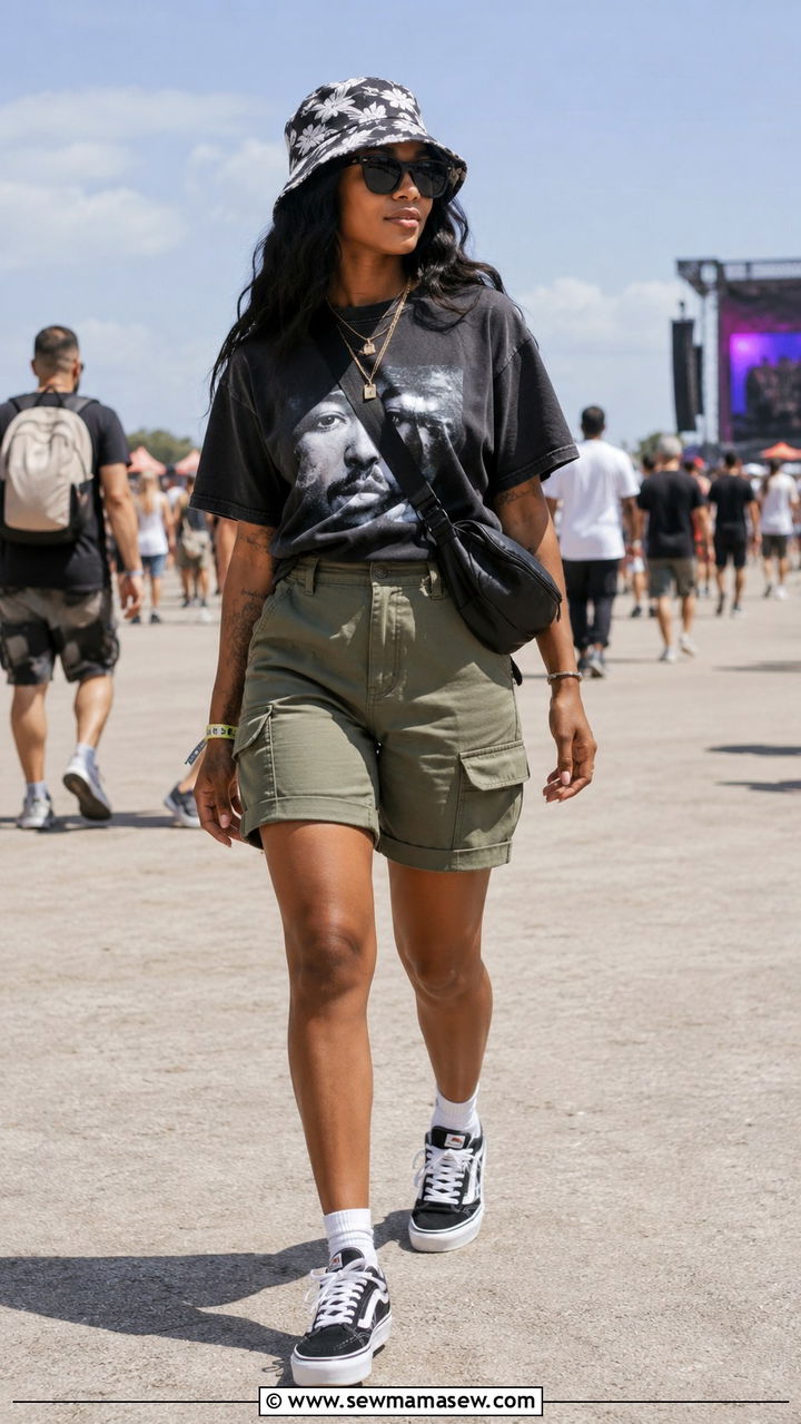 Bucket Hat Graphic Tee and Cargo Shorts Outfit - 25 Rolling Loud outfit ideas