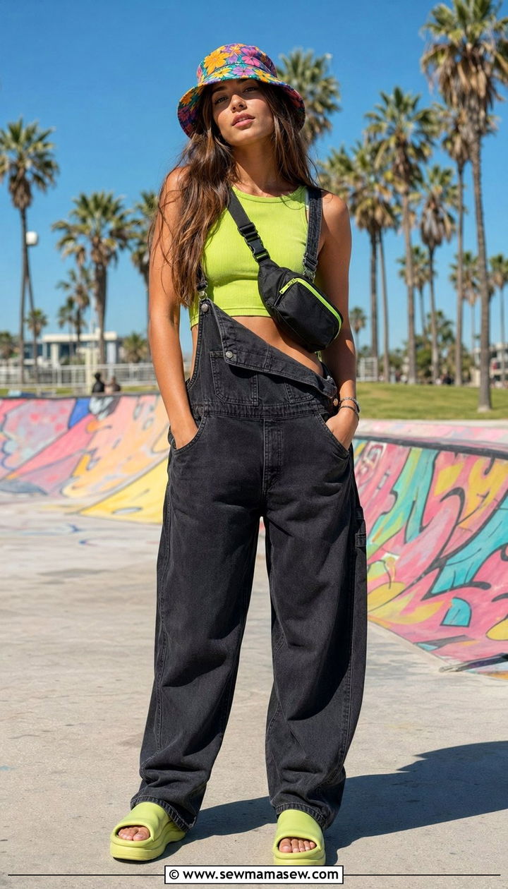 Bucket Hat with Overalls and Crop Top Outfit - 35 90s outfits ideas