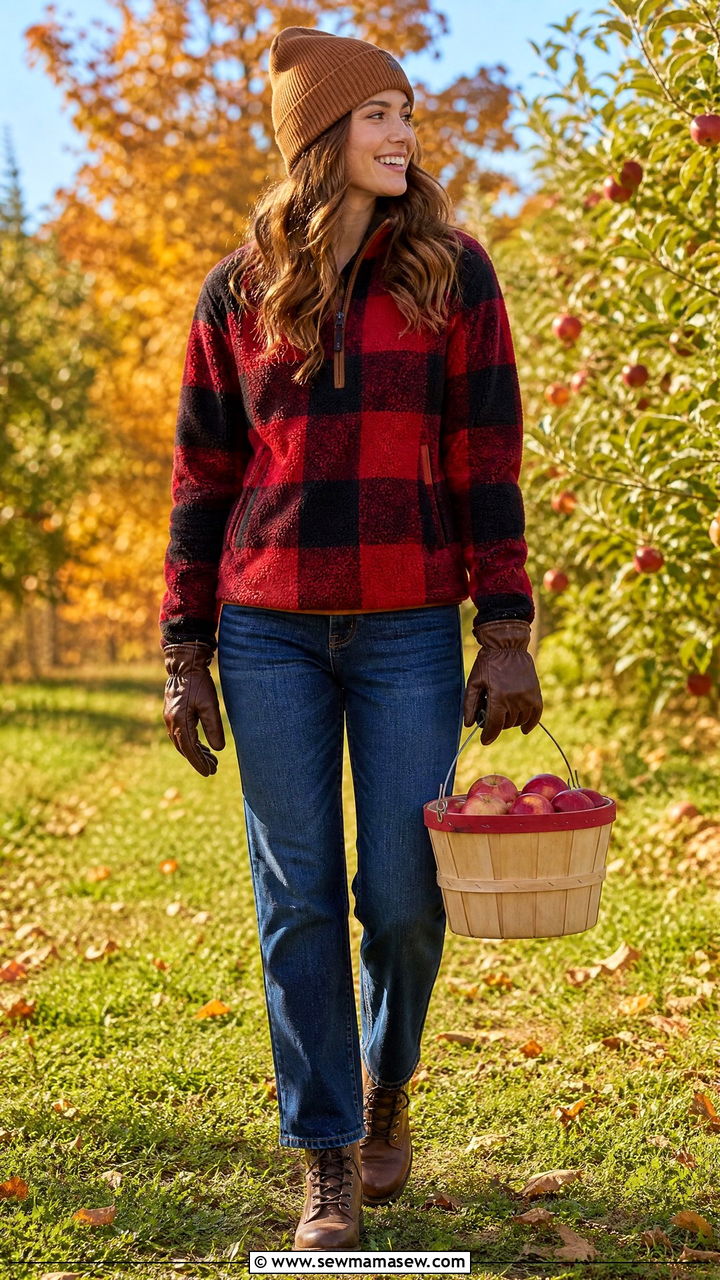 Buffalo Plaid Fleece Pullover with Classic Denim and Work Boots - 30 Modern western outfit ideas