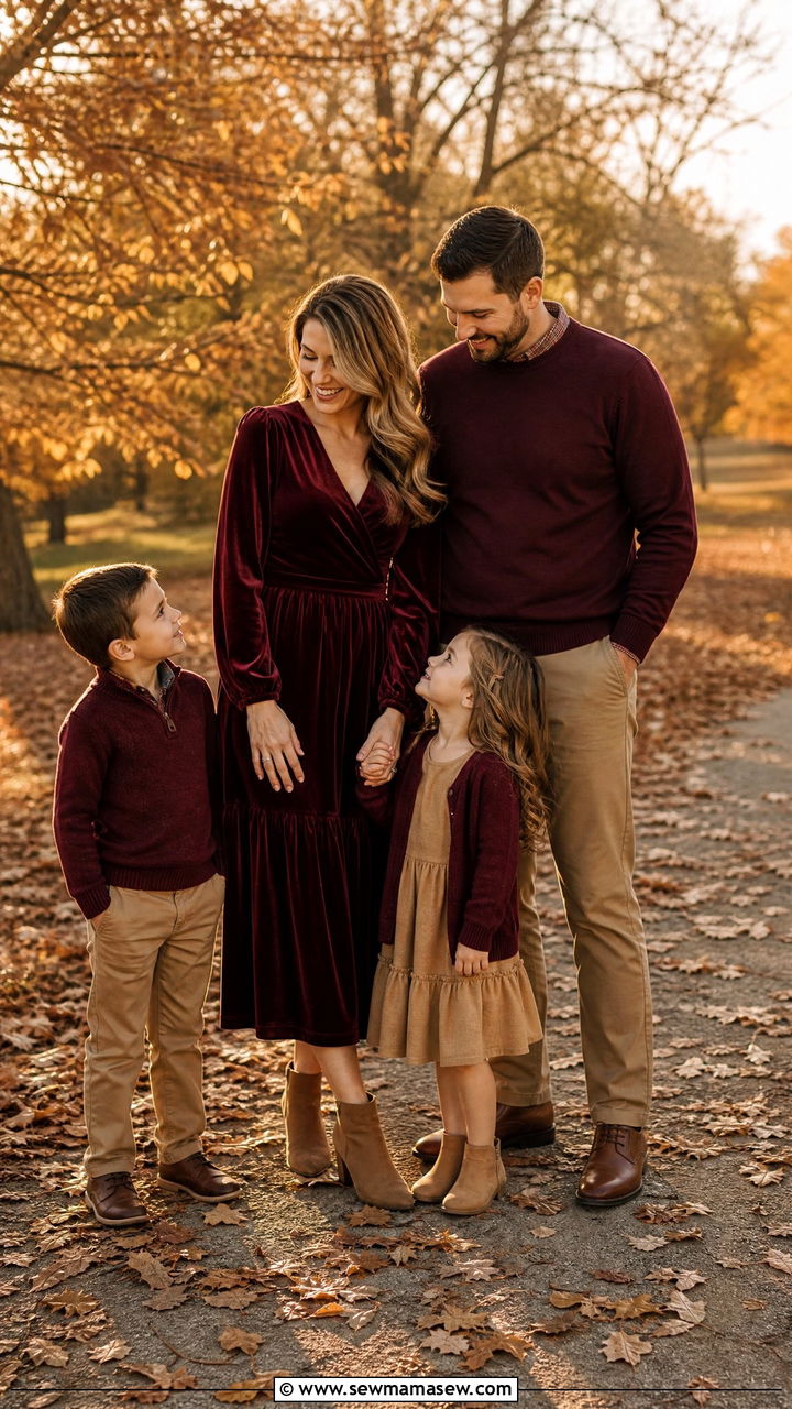 Burgundy And Camel Family Photo Outfits - 30 Elegant family photo outfit ideas