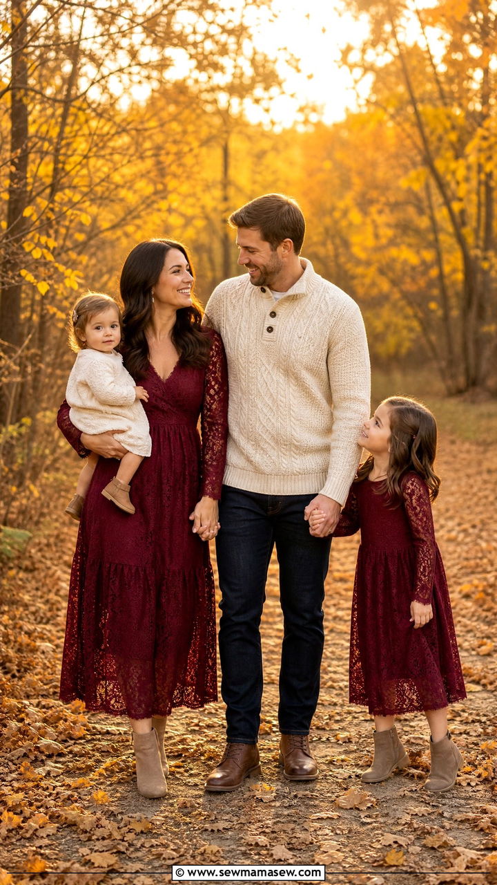 Burgundy And Cream For Romantic Autumn Photos - 30 family photo outfits ideas
