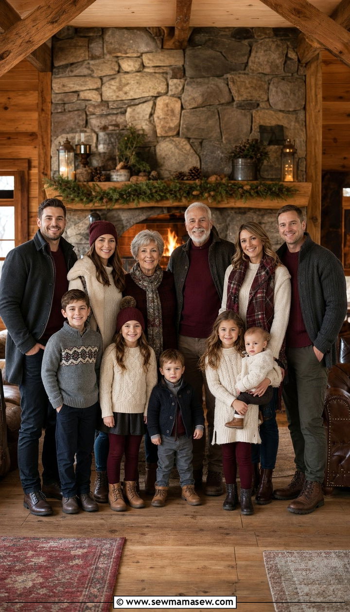 Burgundy Charcoal and Cream Winter Lodge Outfit - 25 Family photo outfits for large families
