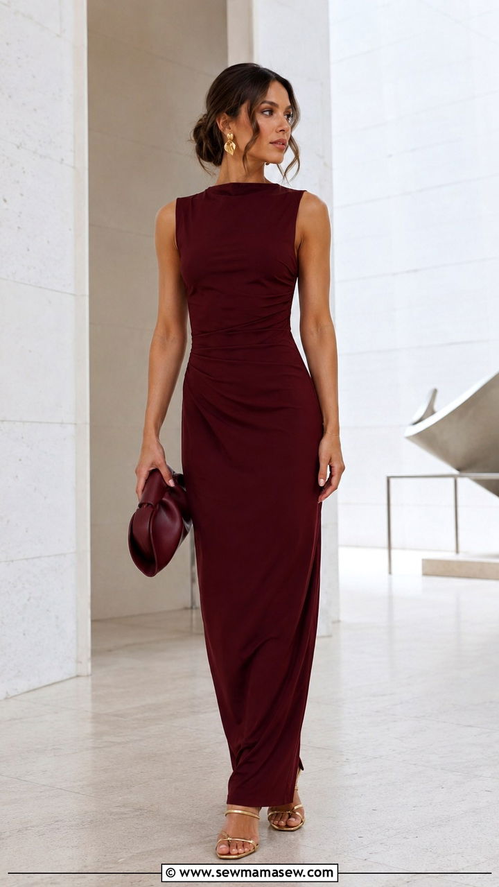 Burgundy Column Dress Wedding Guest - 20 Wedding guest outfit ideas burgundy dress 2026