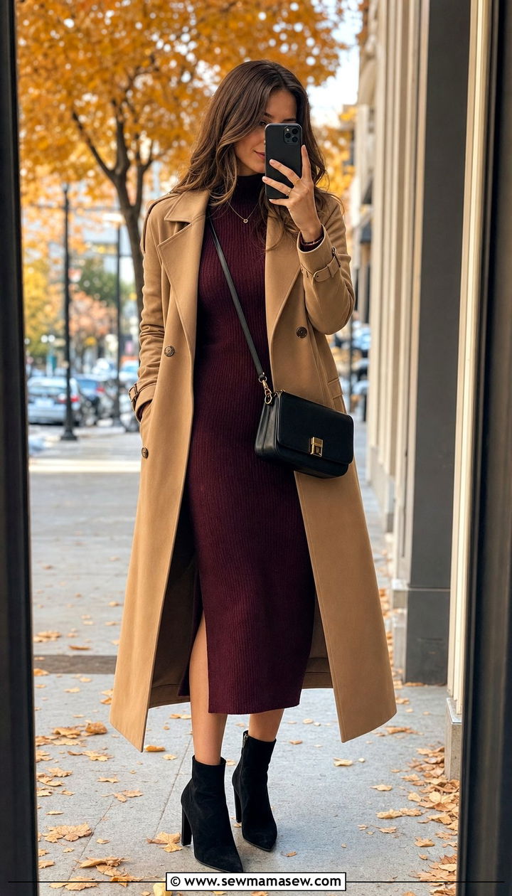 Burgundy Dress with Ankle Boots Outfit - 35 Burgundy outfit ideas