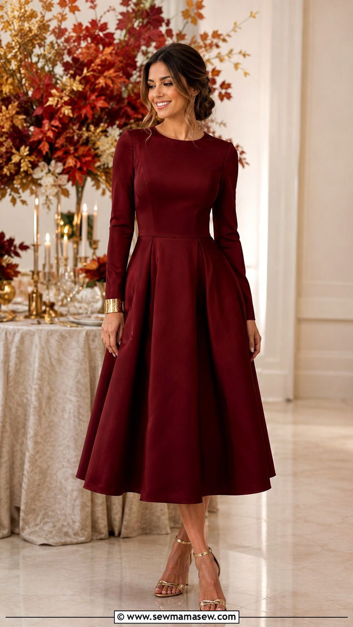 Burgundy Fit and Flare Dress for Wedding - 20 Modest outfit ideas for sister of the bride