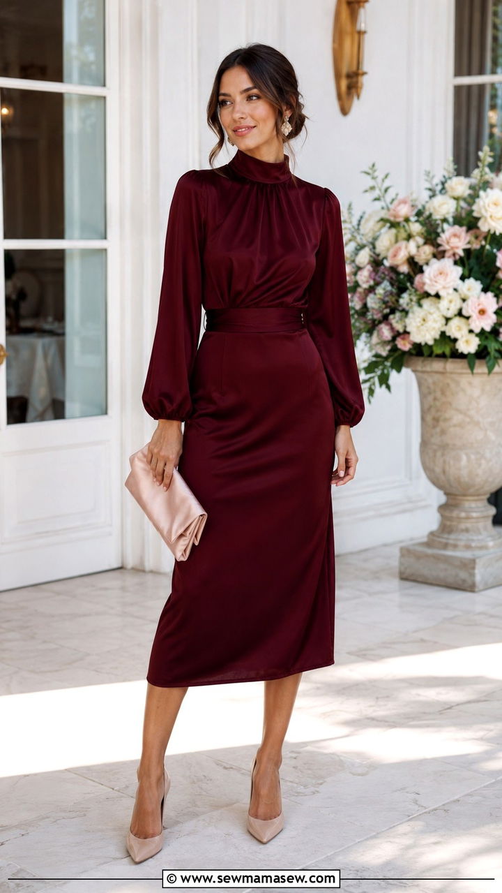 Burgundy High Neck Dress Wedding Guest - 20 Wedding guest outfit ideas burgundy dress 2026