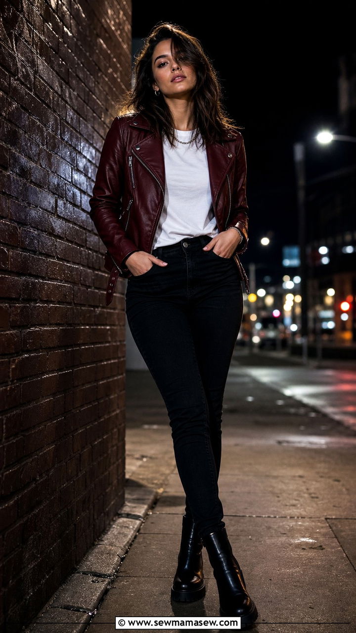 Burgundy Leather Jacket Outfit - 35 Burgundy outfit ideas
