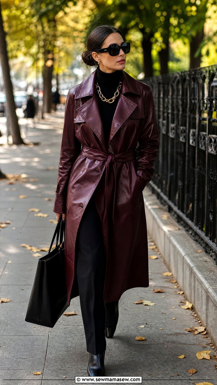 Burgundy Leather Trench Outfit - 30 glamoratti outfits aesthetic