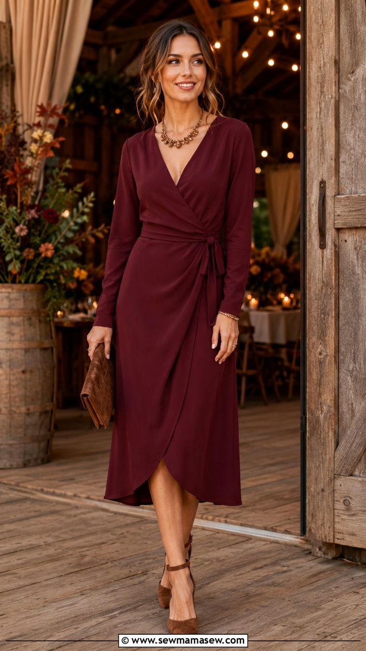 Burgundy Midi Dress For Autumn Wedding - 30 Midi dress for wedding guest outfit ideas