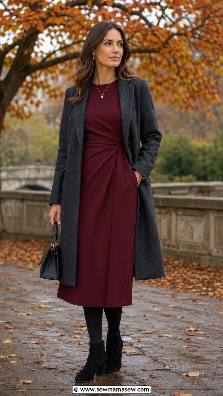 Burgundy Midi Dress for Memorial - 30 Memorial service outfit ideas