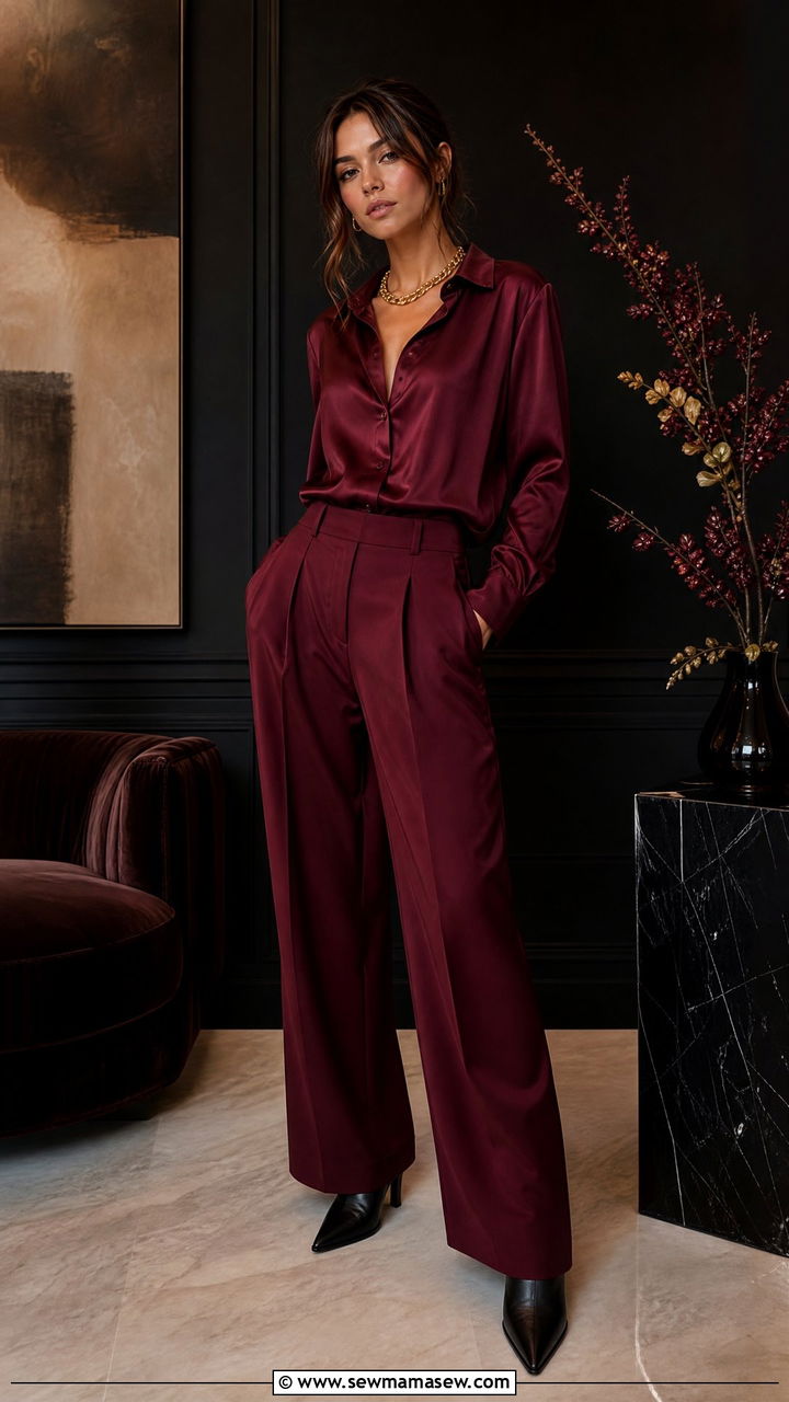 Burgundy Monochrome Outfit - 30 Dark feminine outfit ideas