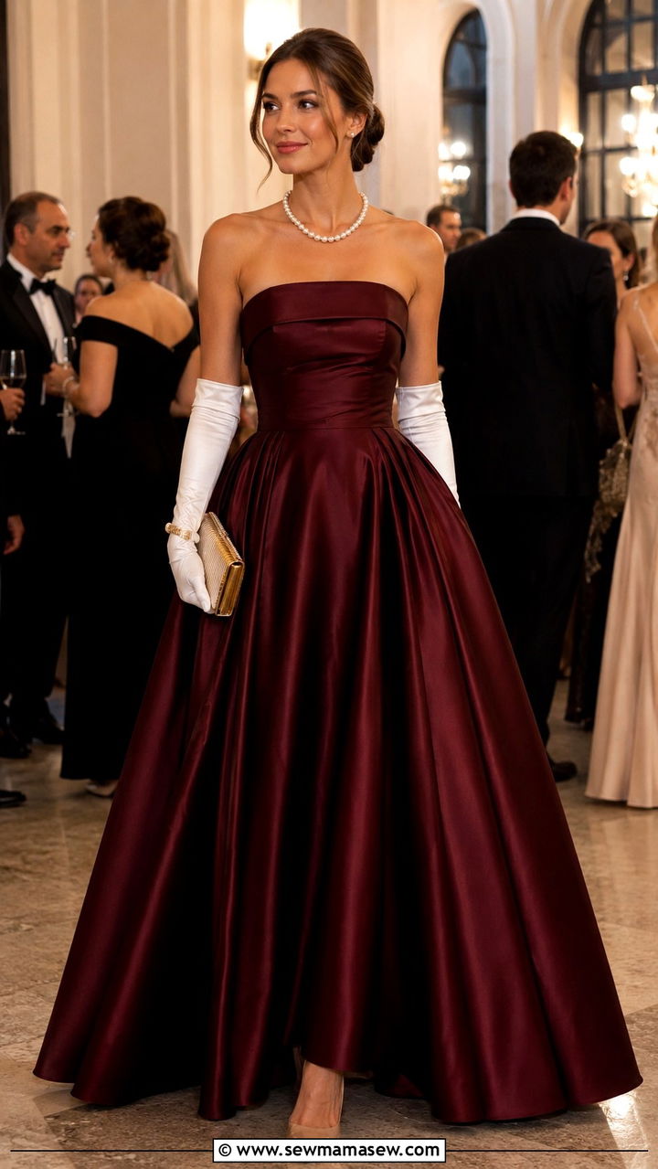 Burgundy Satin Ball Gown White Tie - 25 White tie event outfit ideas