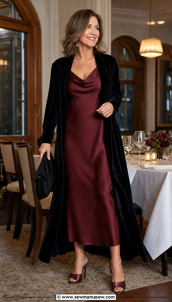 Burgundy Slip Dress Evening Dinner Outfit Over 40 - 25 slip dress outfits for women over 40
