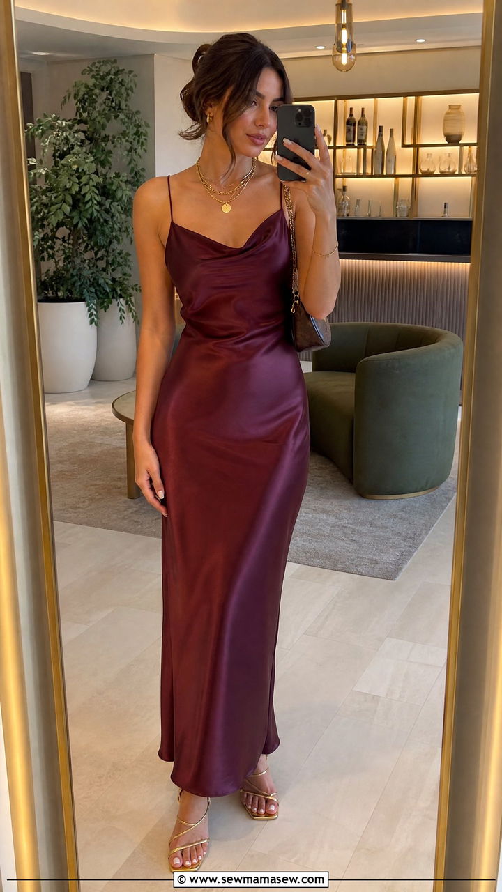 Burgundy Slip Dress With Strappy Heels - 25 Burgundy wedding guest dress outfit ideas