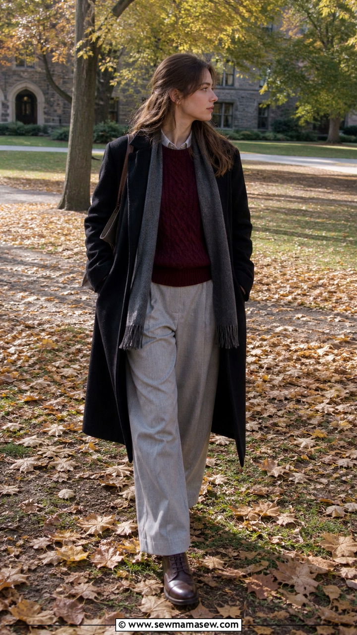 Burgundy Sweater And Gray Flannel Trousers - 40 light academia outfits ideas