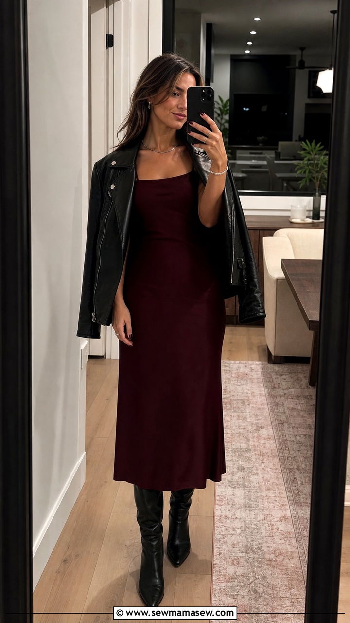 Burgundy Tank Dress With Black Boots - 25 classy tank dress outfits