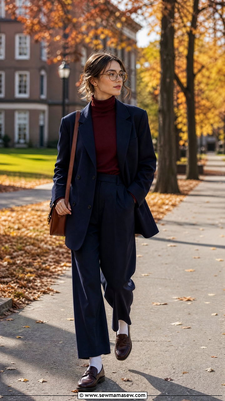 Burgundy Turtleneck Under a Navy Oversized Suit - 25 Glamoratti outfit ideas 2026