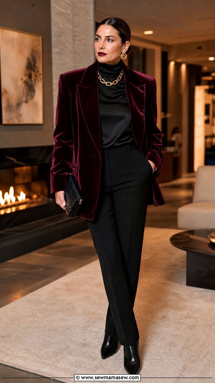 Burgundy Velvet Blazer Outfit - 35 glamoratti outfits for women