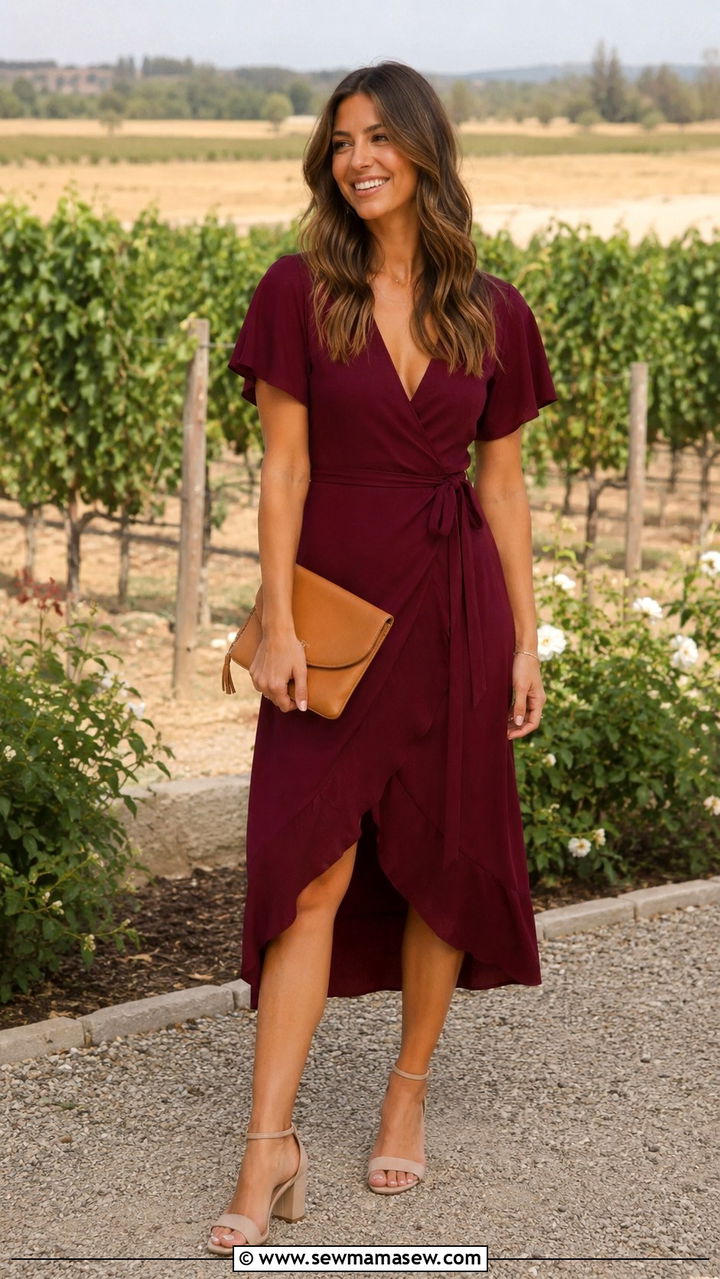 Burgundy Wrap Dress Wedding Guest - 20 Wedding guest outfit ideas burgundy dress 2026