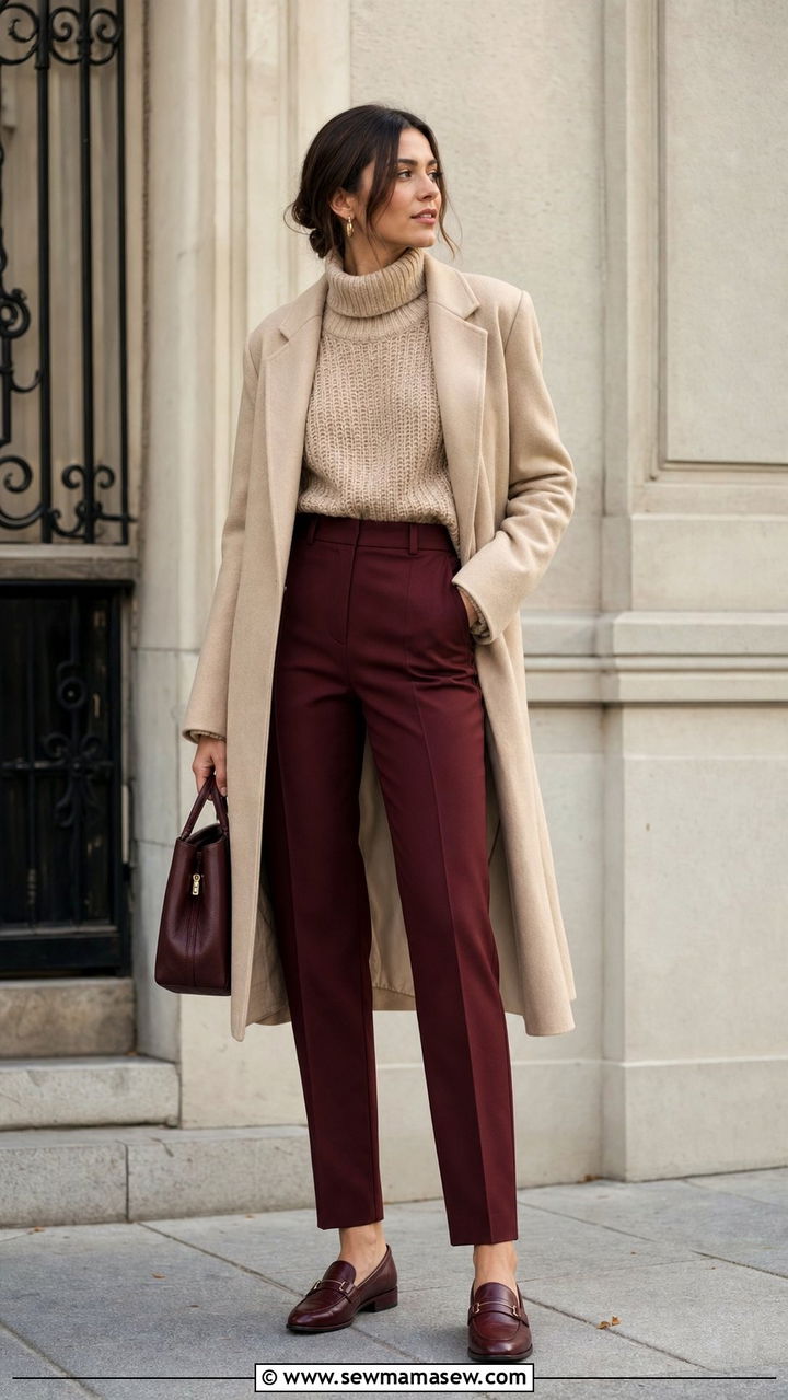 Burgundy and Beige Outfit - 35 Burgundy outfit ideas