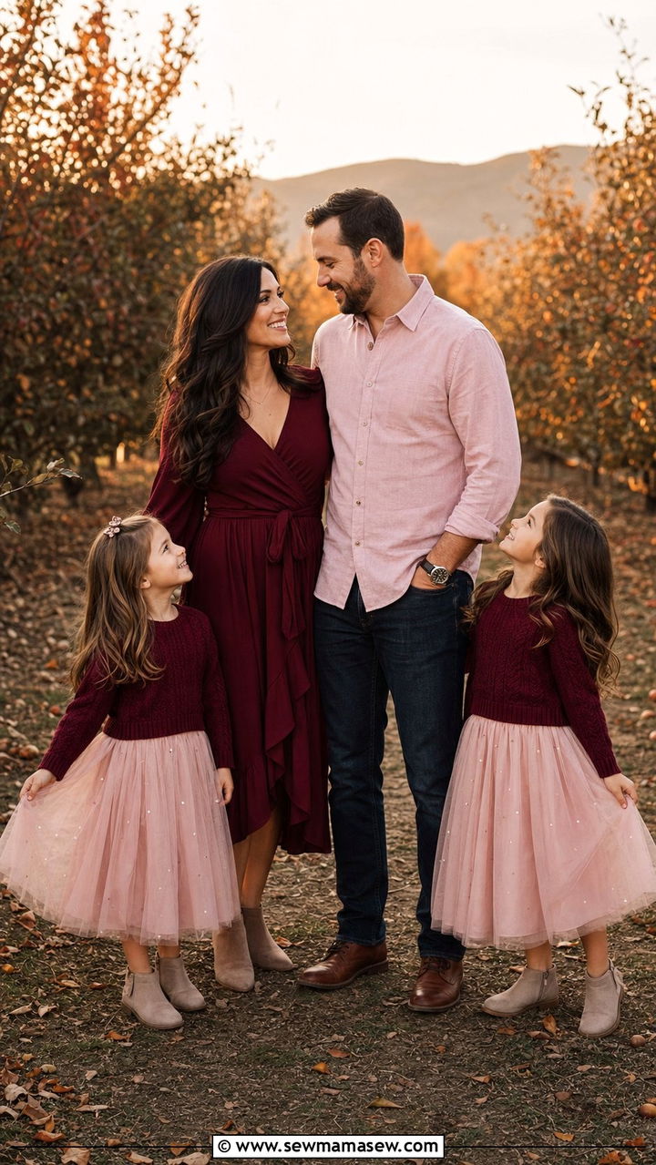 Burgundy and Blush Pink Family Photo Outfit - 25 family photo outfits aesthetic