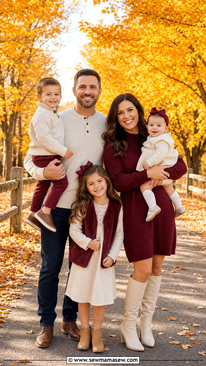 Burgundy and Cream Fall Family Outfit - 25 cute family photo outfits