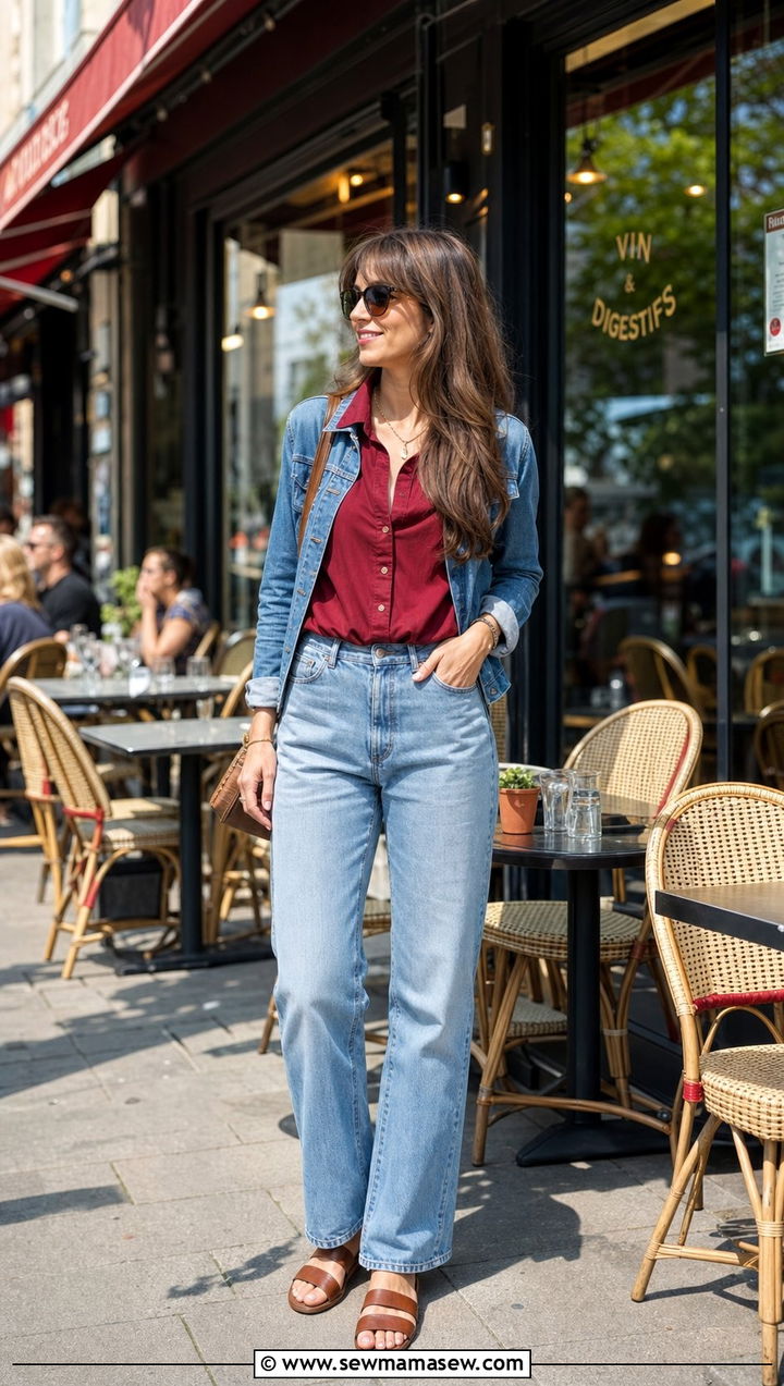Burgundy and Denim Outfit - 35 Burgundy outfit ideas