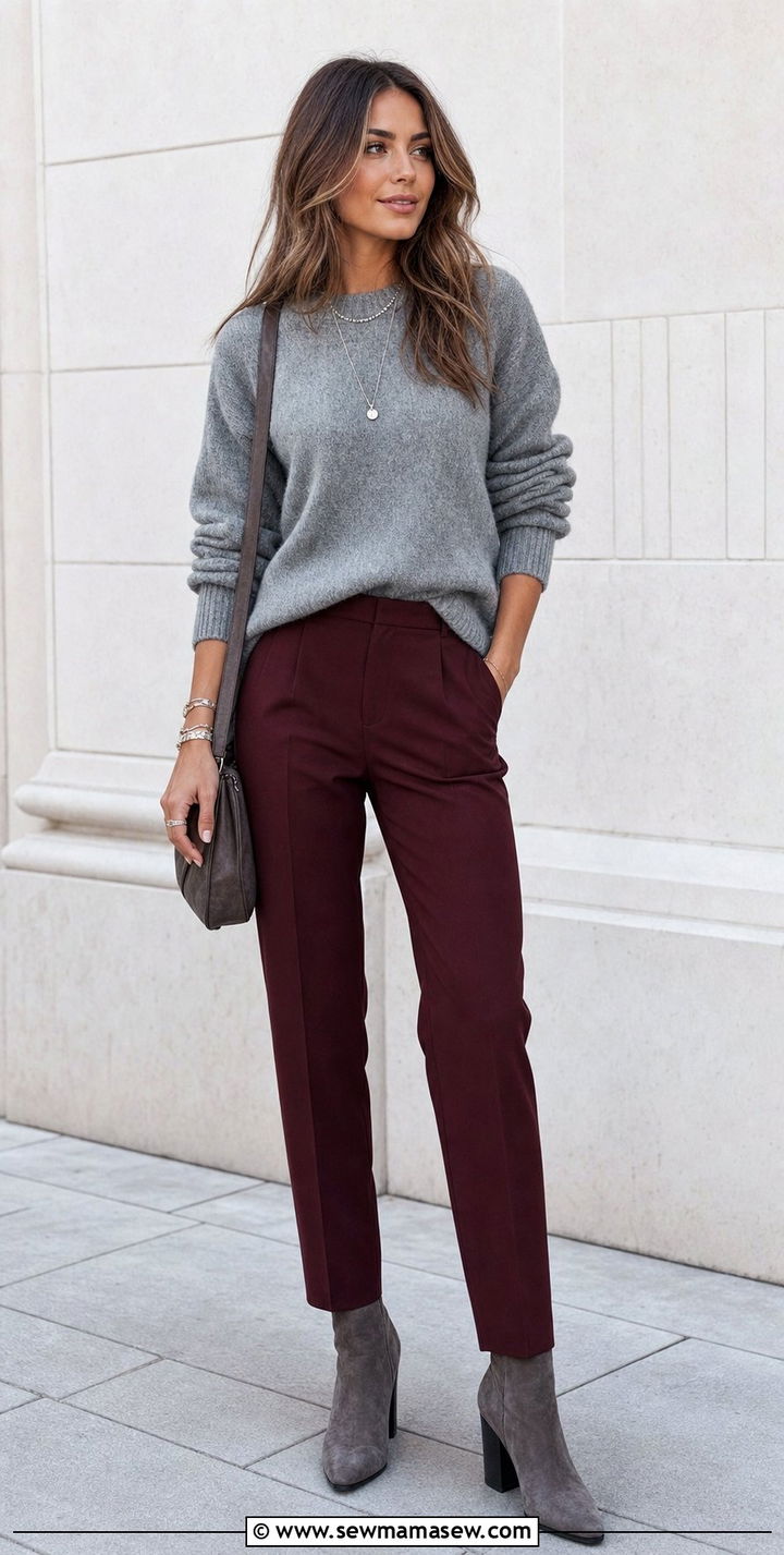 Burgundy and Grey Outfit - 35 Burgundy outfit ideas