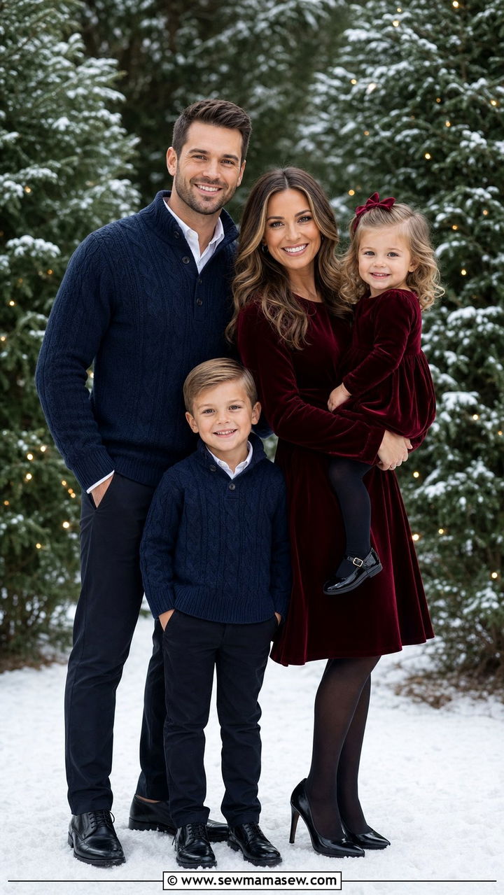 Burgundy and Navy Jewel Tone Family Photo Outfit - 25 family photo outfits inspo