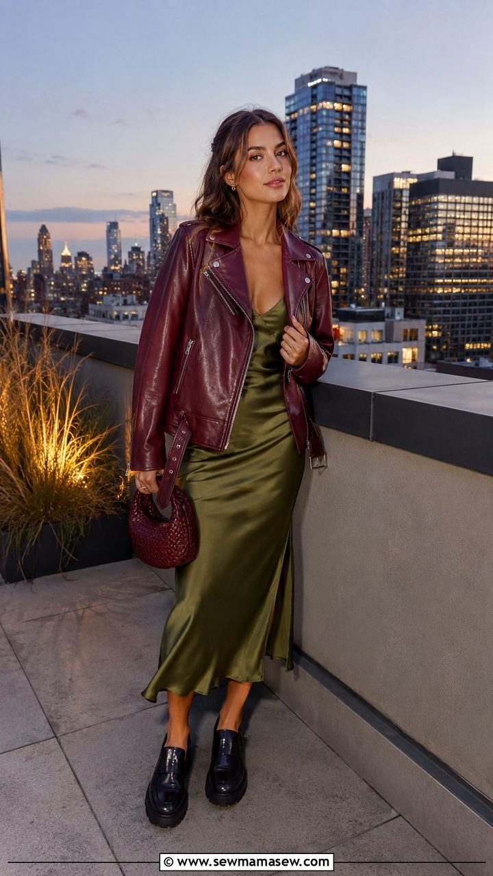 Burgundy and Pickle Green Outfit - 20 spring unexpected color pairing outfit ideas