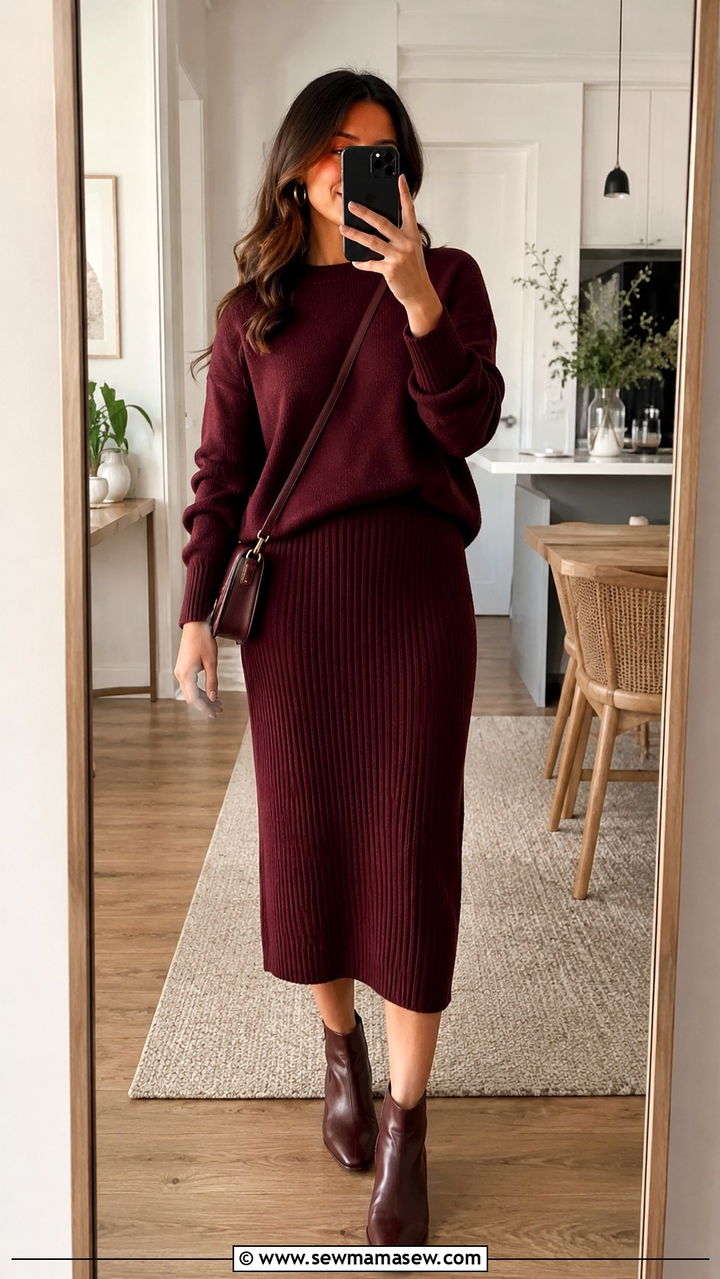 Burgundy knit co ord set - 30 Monochromatic burgundy outfits
