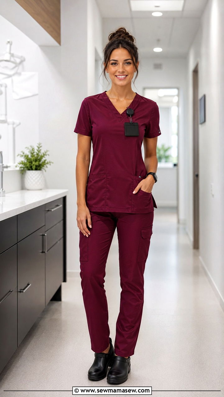 Burgundy scrub outfit - 30 Dental hygienist outfit ideas