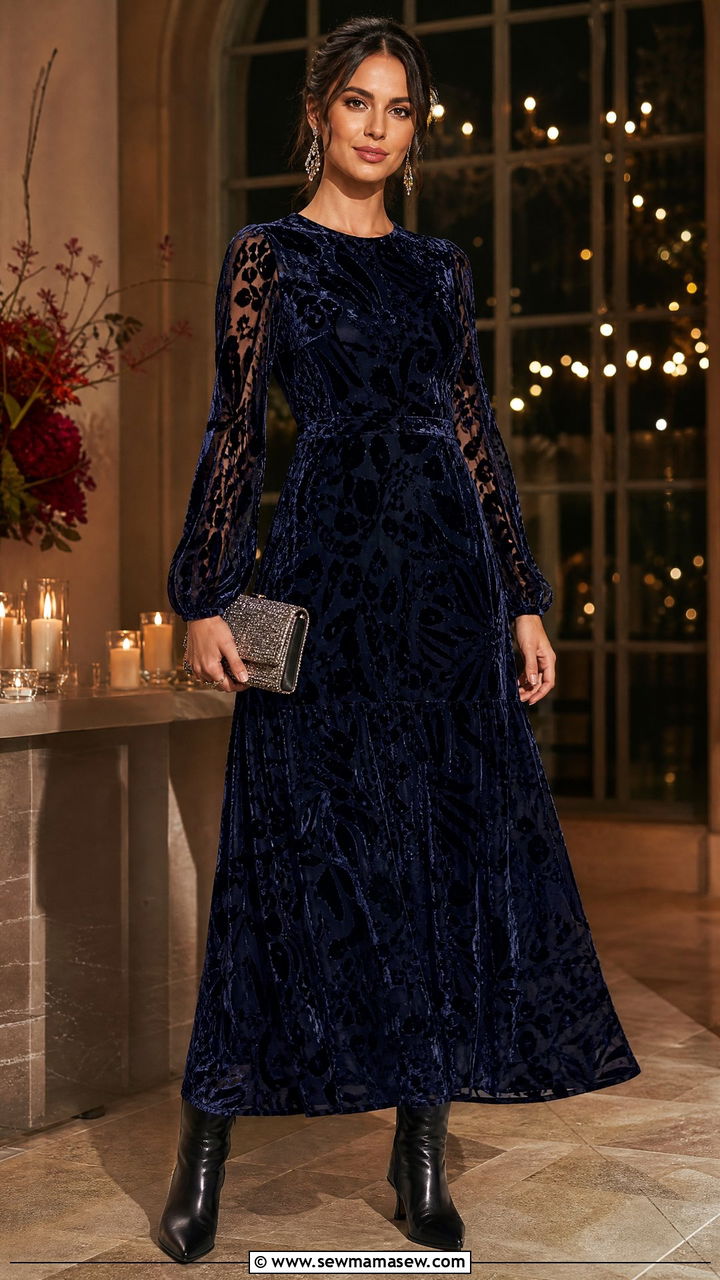 Burnout velvet maxi dress for wedding guest - 35 Maxi dress for wedding guest outfit ideas