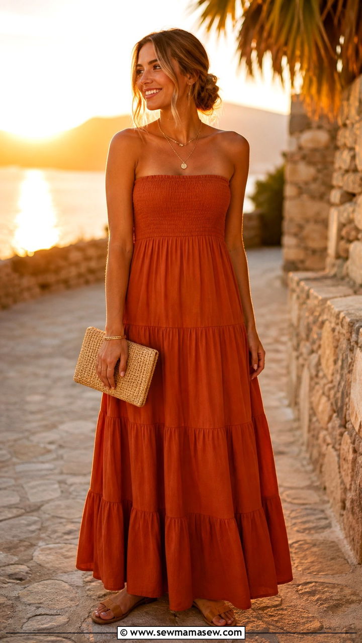 Burnt Orange Tiered Maxi Dress - 40 Summer outfit inspiration