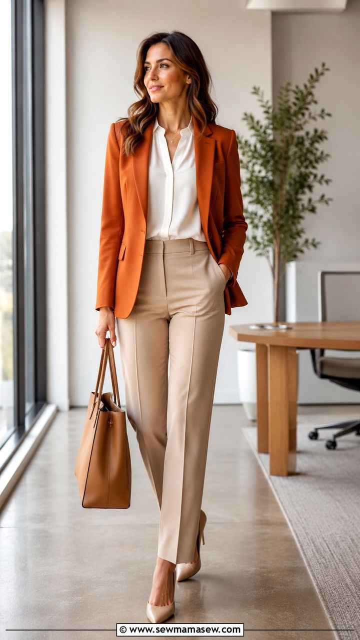 Burnt orange blazer with trousers - 30 Burnt orange outfit ideas